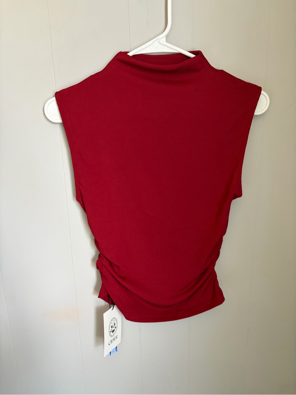 Cider Red Ribbed Mock Neck Sleeveless Camisole
